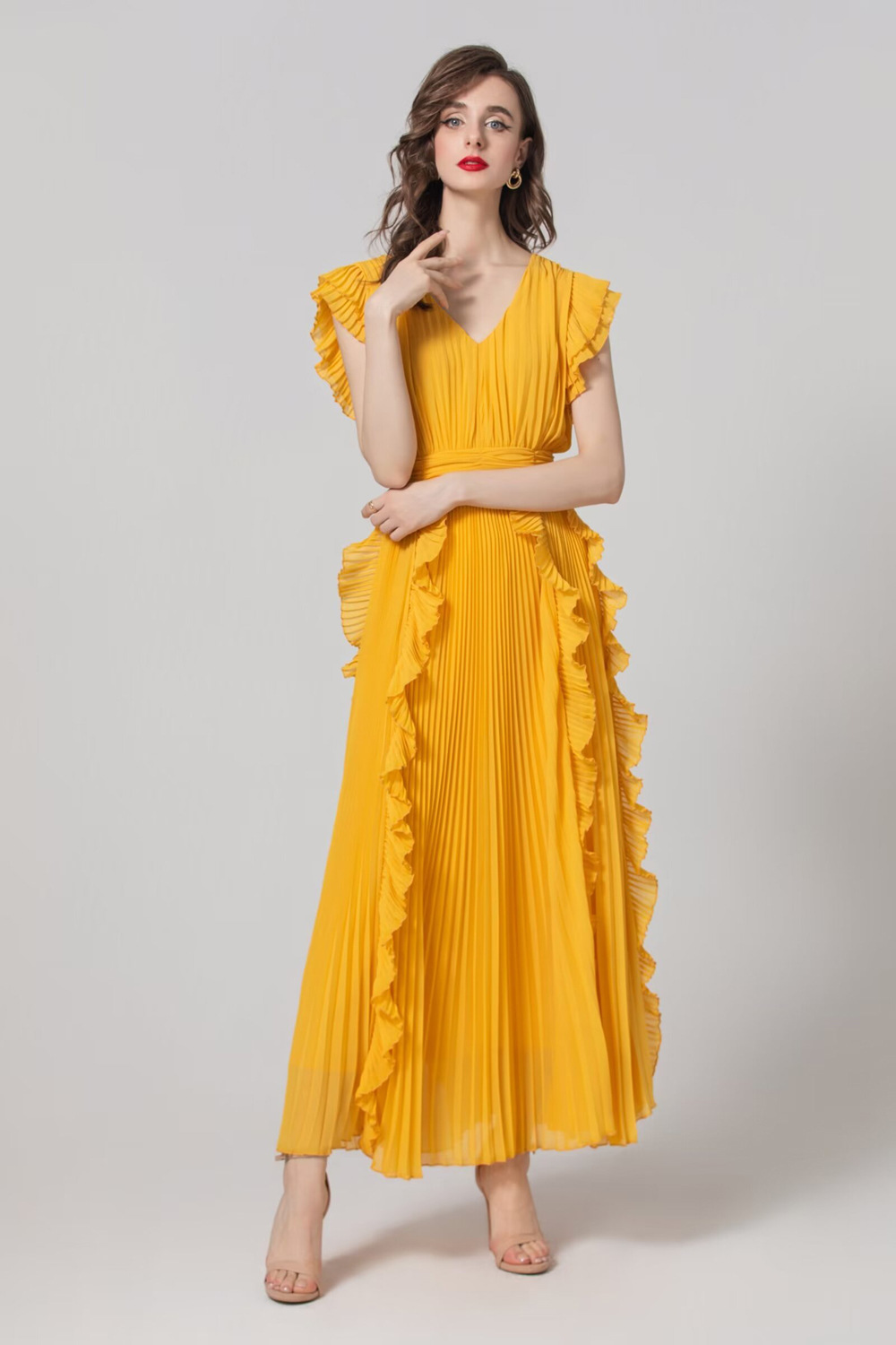 Stitching formal dress crimp long dress for women