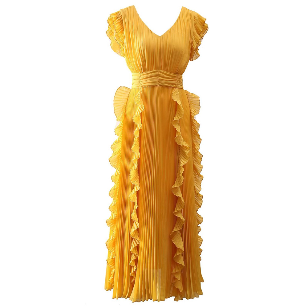 Stitching formal dress crimp long dress for women