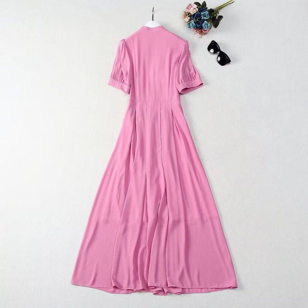 Temperament pinched waist dress pink long dress for women