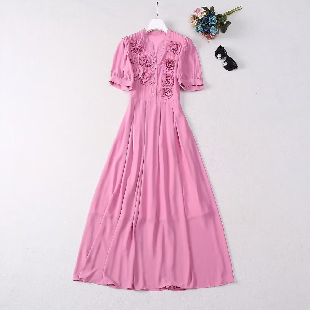 Temperament pinched waist dress pink long dress for women