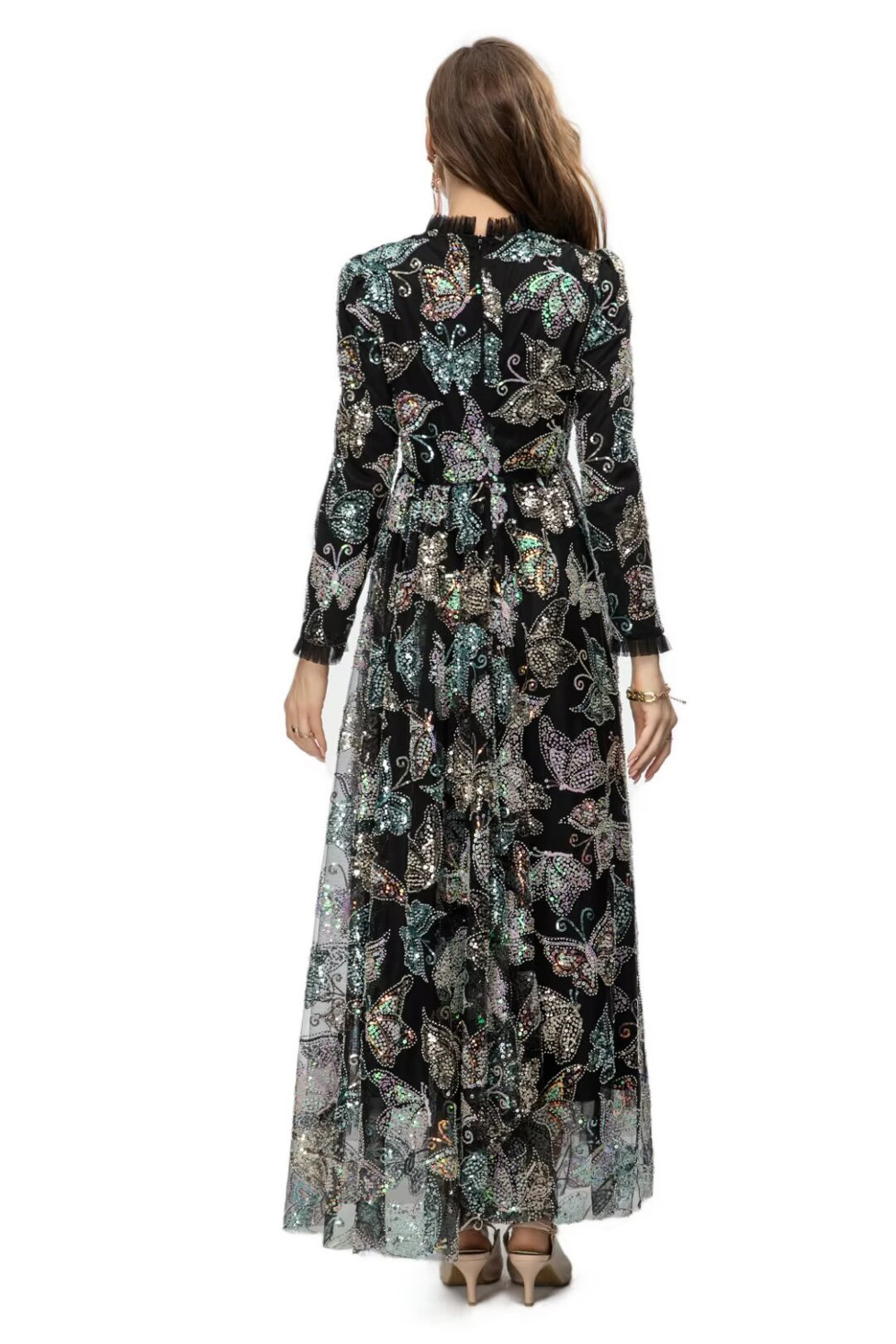 Sequins autumn dress butterfly long dress for women