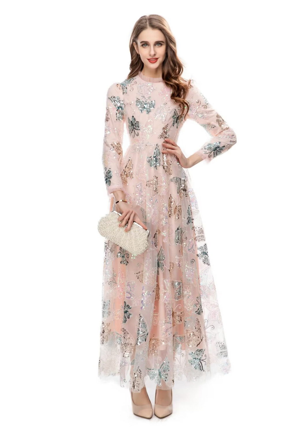 Sequins autumn dress butterfly long dress for women