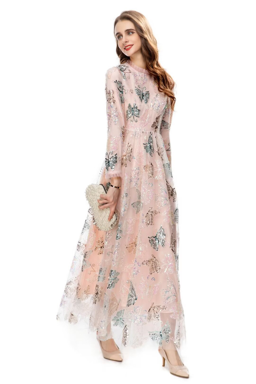 Sequins autumn dress butterfly long dress for women