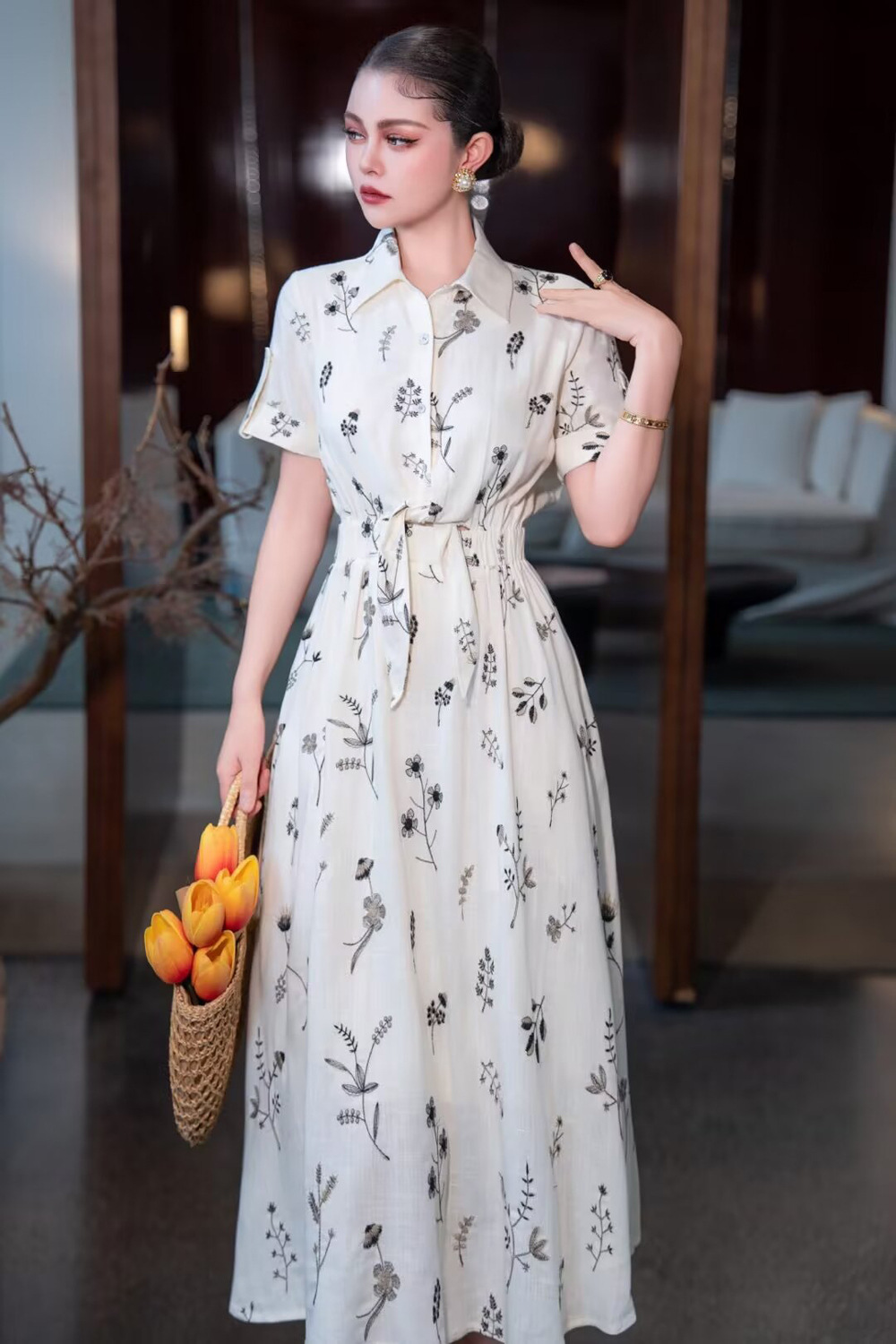 Temperament frenum long sleeve lapel dress