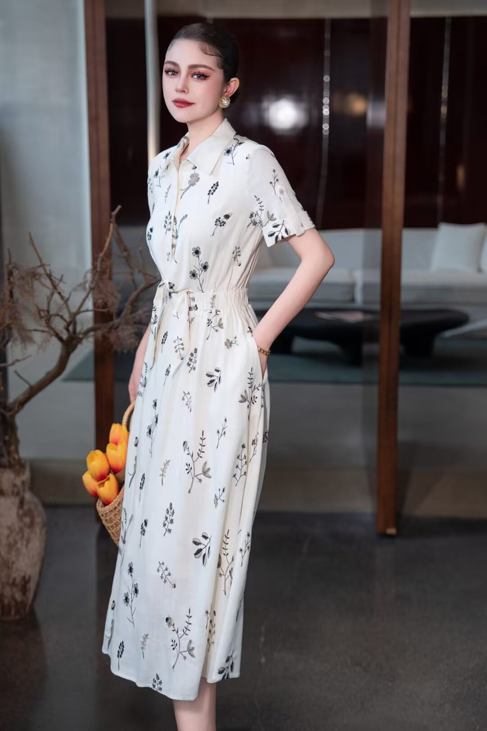 Temperament frenum long sleeve lapel dress