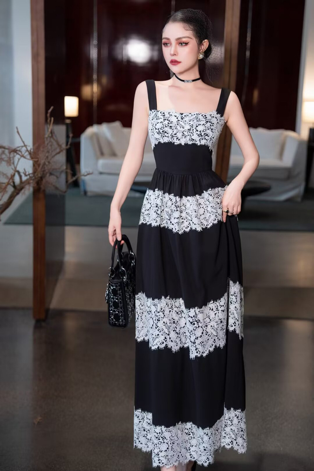 European style long dress sling formal dress for women