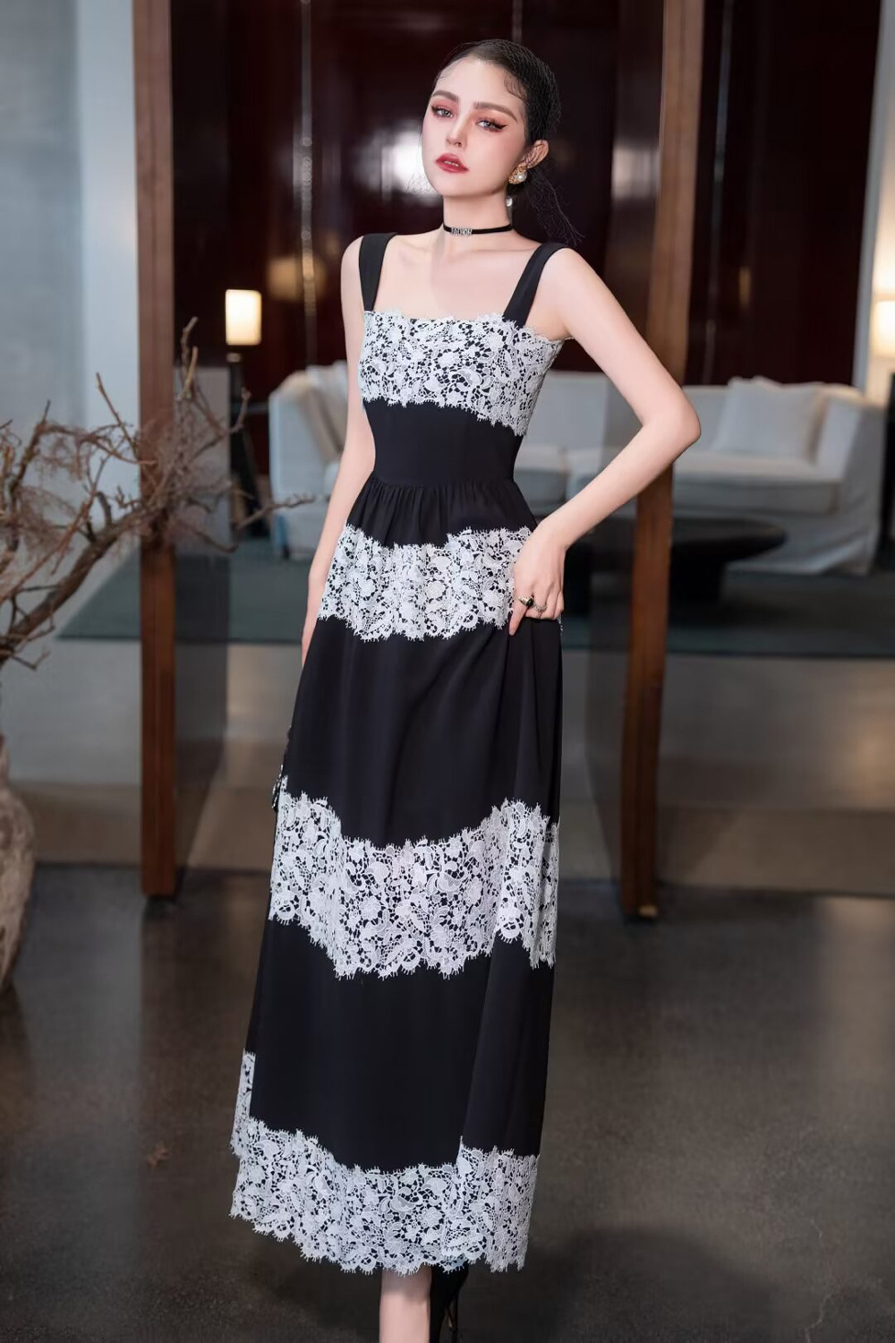 European style long dress sling formal dress for women