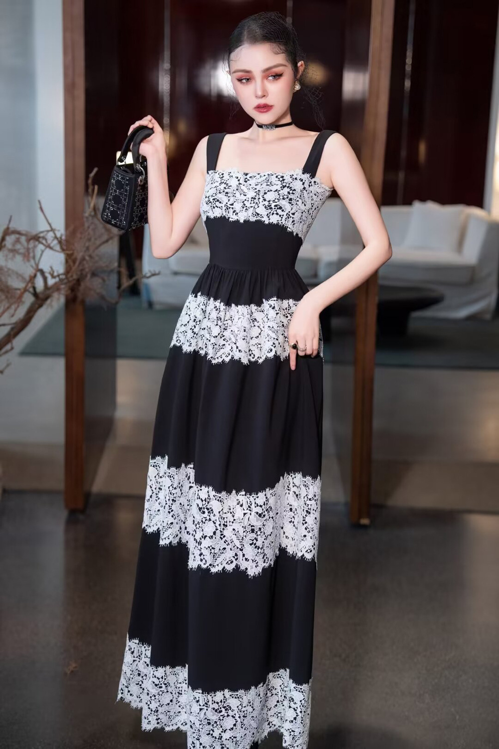 European style long dress sling formal dress for women