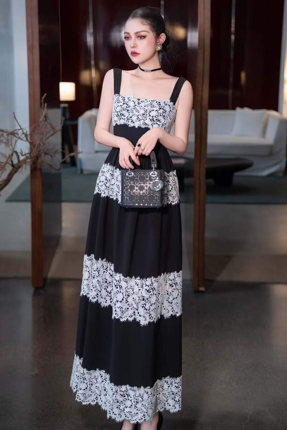 European style long dress sling formal dress for women