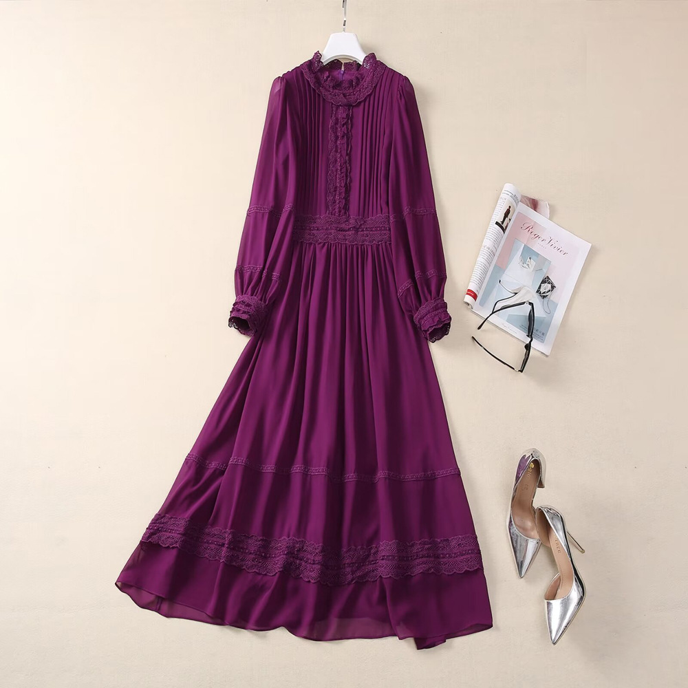 Pinched waist long dress autumn formal dress for women