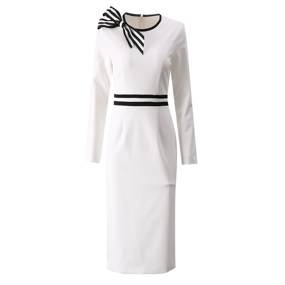 Round neck pinched waist bow dress for women