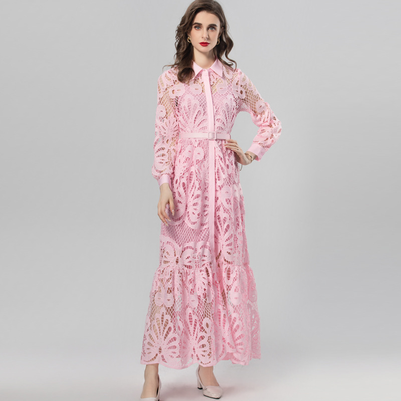 Summer European style retro long sleeve dress for women