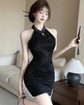 Lace short bottoming cheongsam sleeveless sexy dress