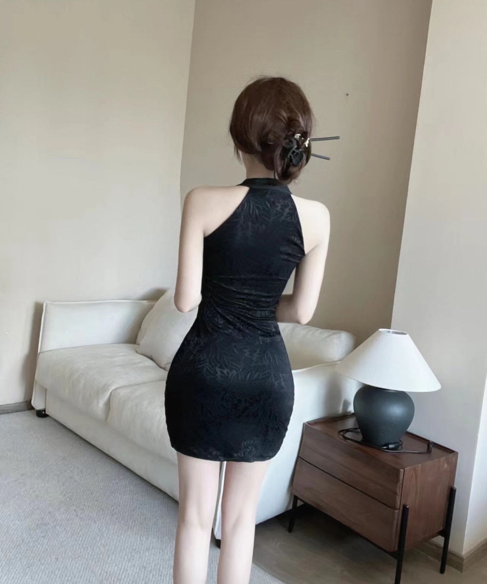 Lace short bottoming cheongsam sleeveless sexy dress