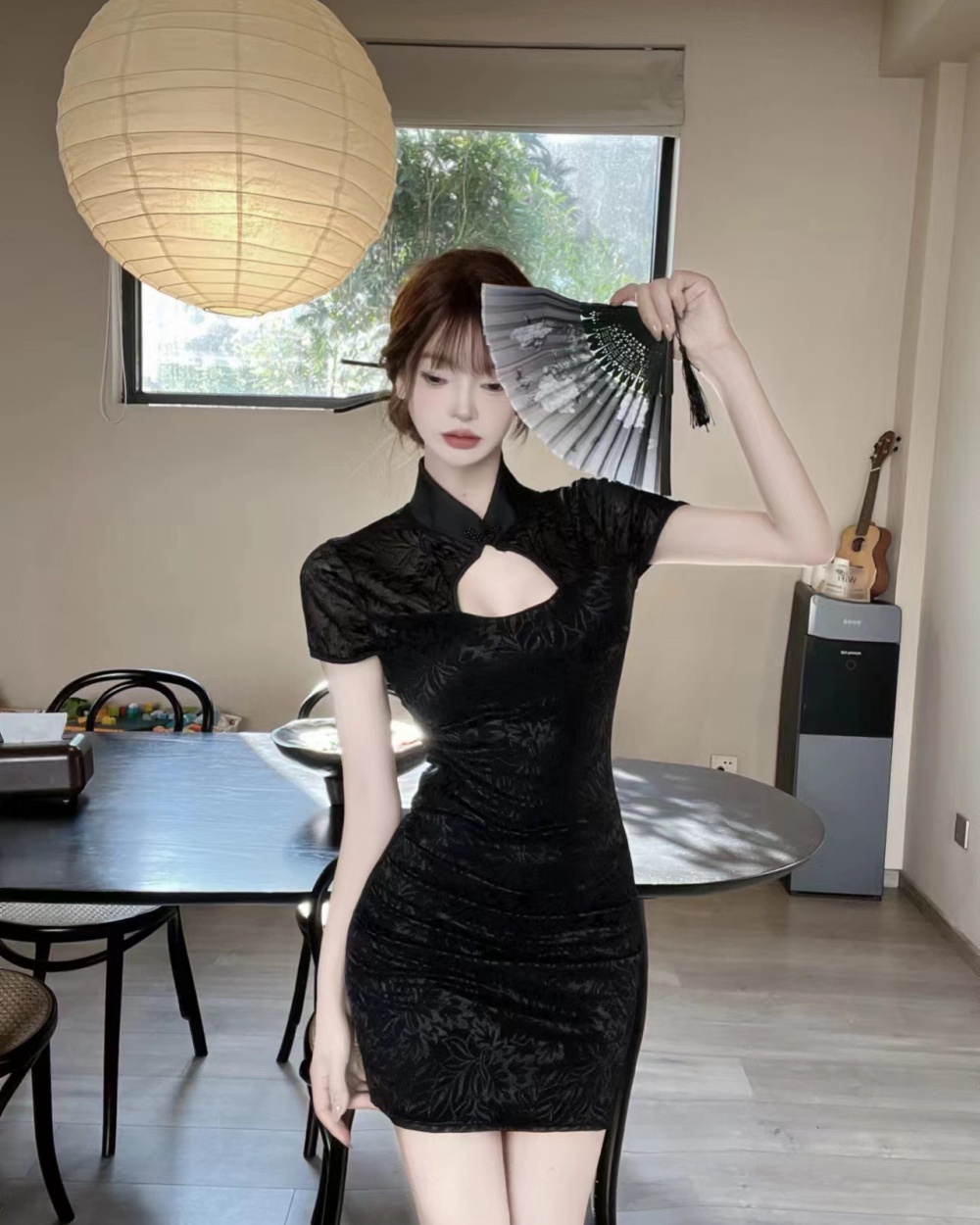 Bottoming lace cheongsam sexy short dress