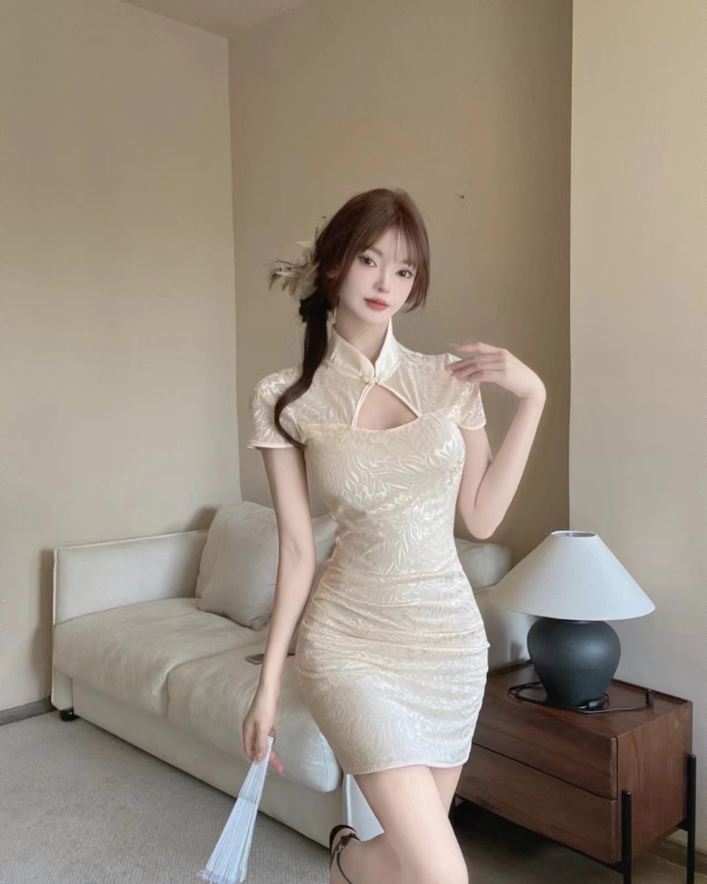 Bottoming lace cheongsam sexy short dress