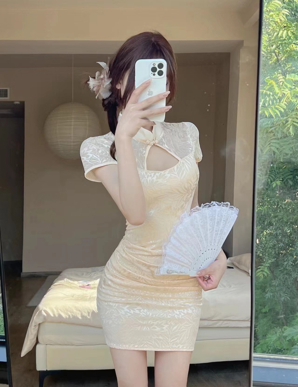 Bottoming lace cheongsam sexy short dress