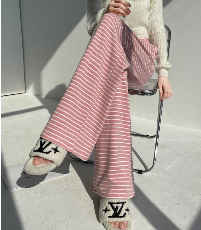 Elastic waist slim pants stripe wide leg pants for women