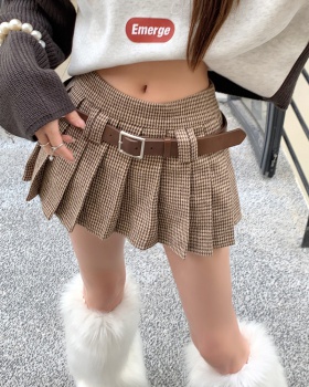 Houndstooth with belt short skirt for women