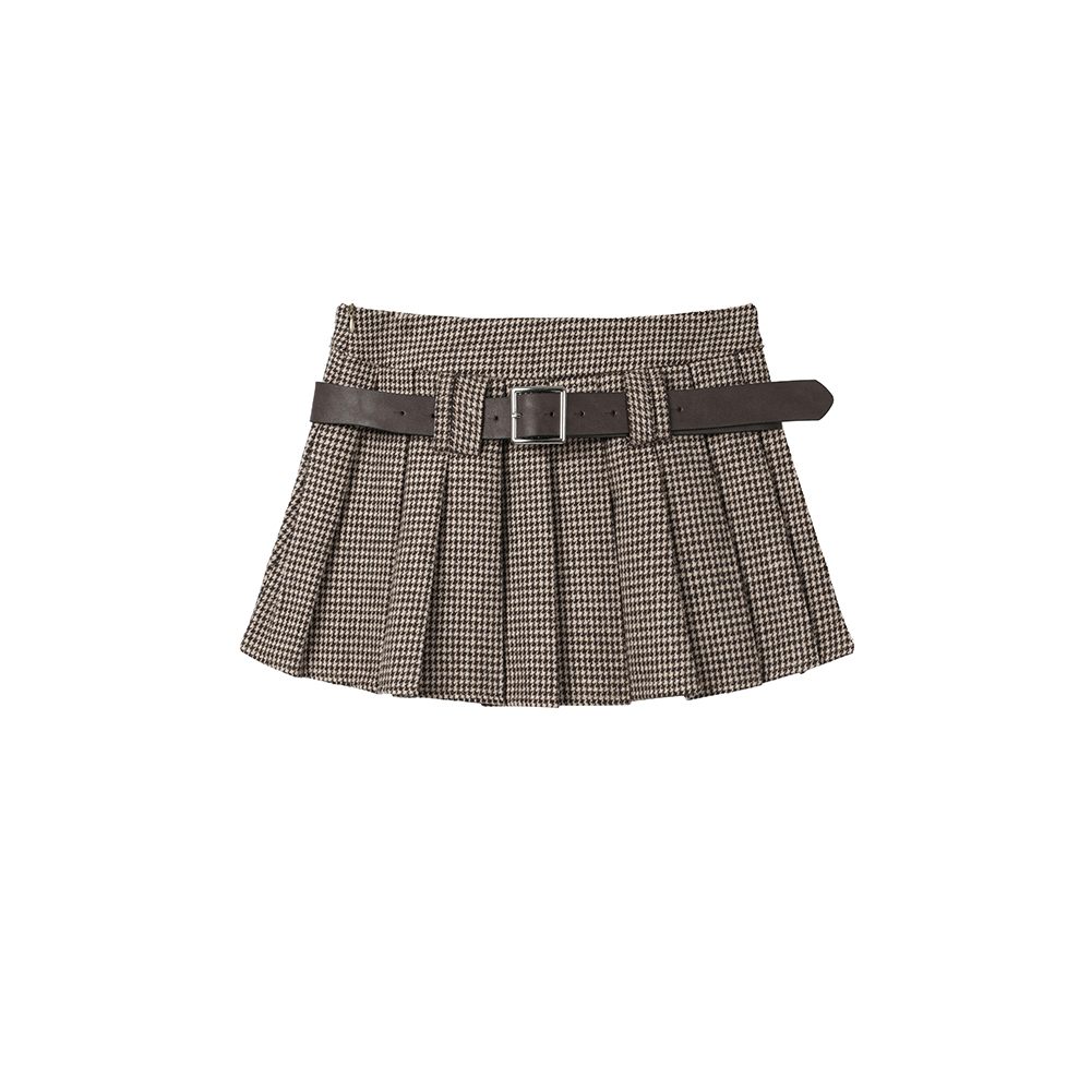 Houndstooth with belt short skirt for women