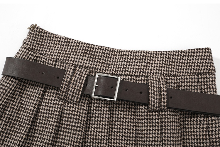 Houndstooth with belt short skirt for women