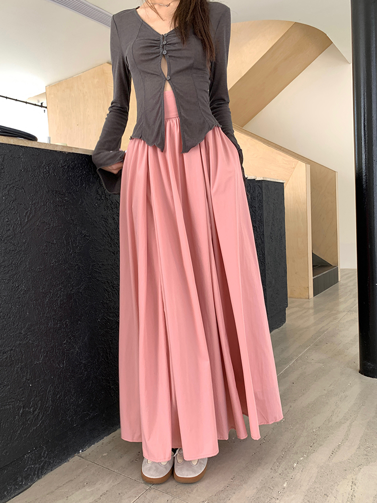 Autumn high waist mopping skirt pink big skirt long skirt