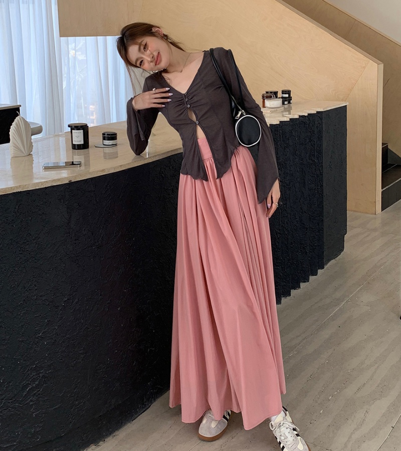 Autumn high waist mopping skirt pink big skirt long skirt