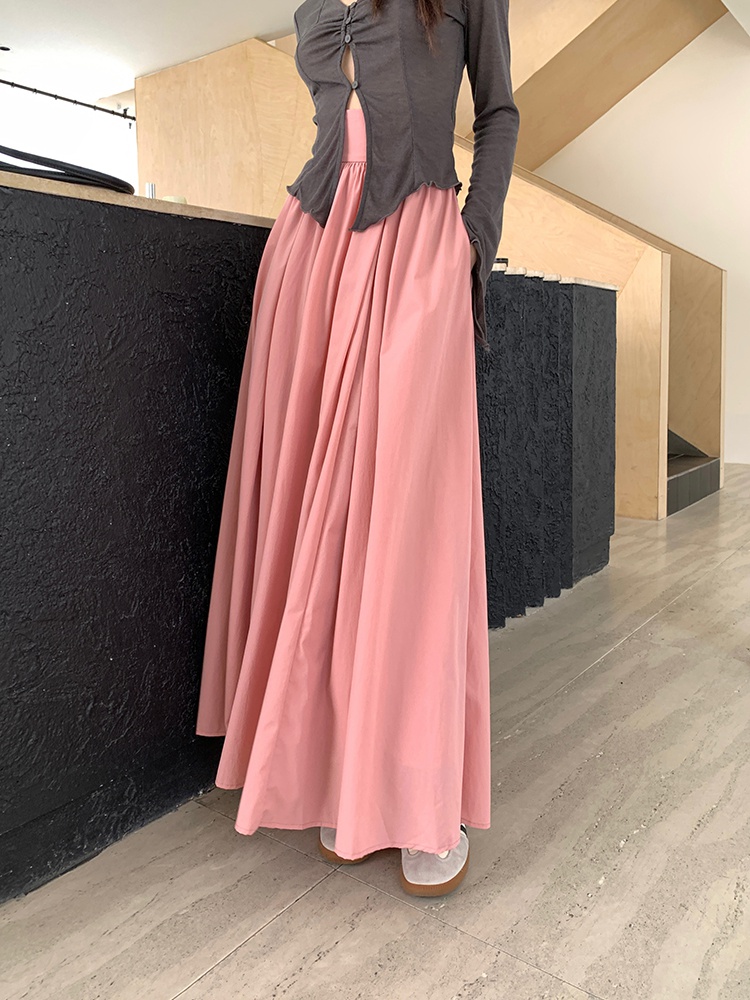 Autumn high waist mopping skirt pink big skirt long skirt