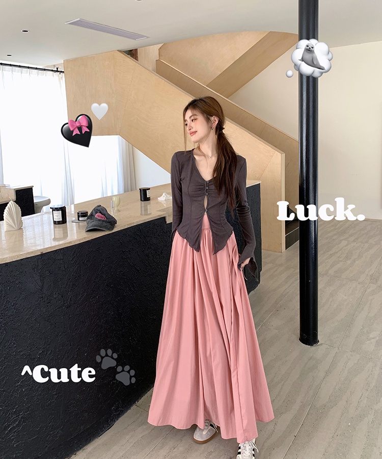 Autumn high waist mopping skirt pink big skirt long skirt