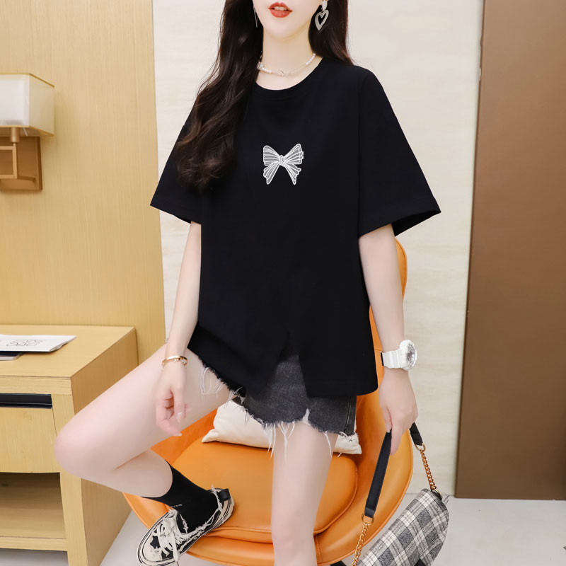 Split short sleeve small fellow T-shirt for women