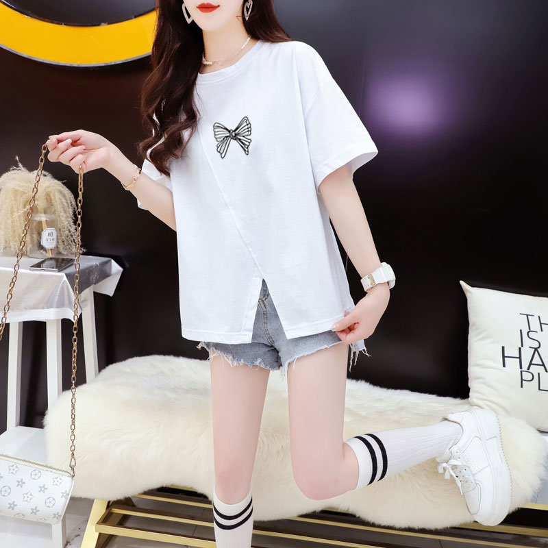 Split short sleeve small fellow T-shirt for women