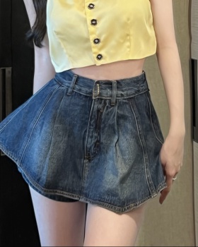 Pinched waist short skirt Korean style denim skirt for women