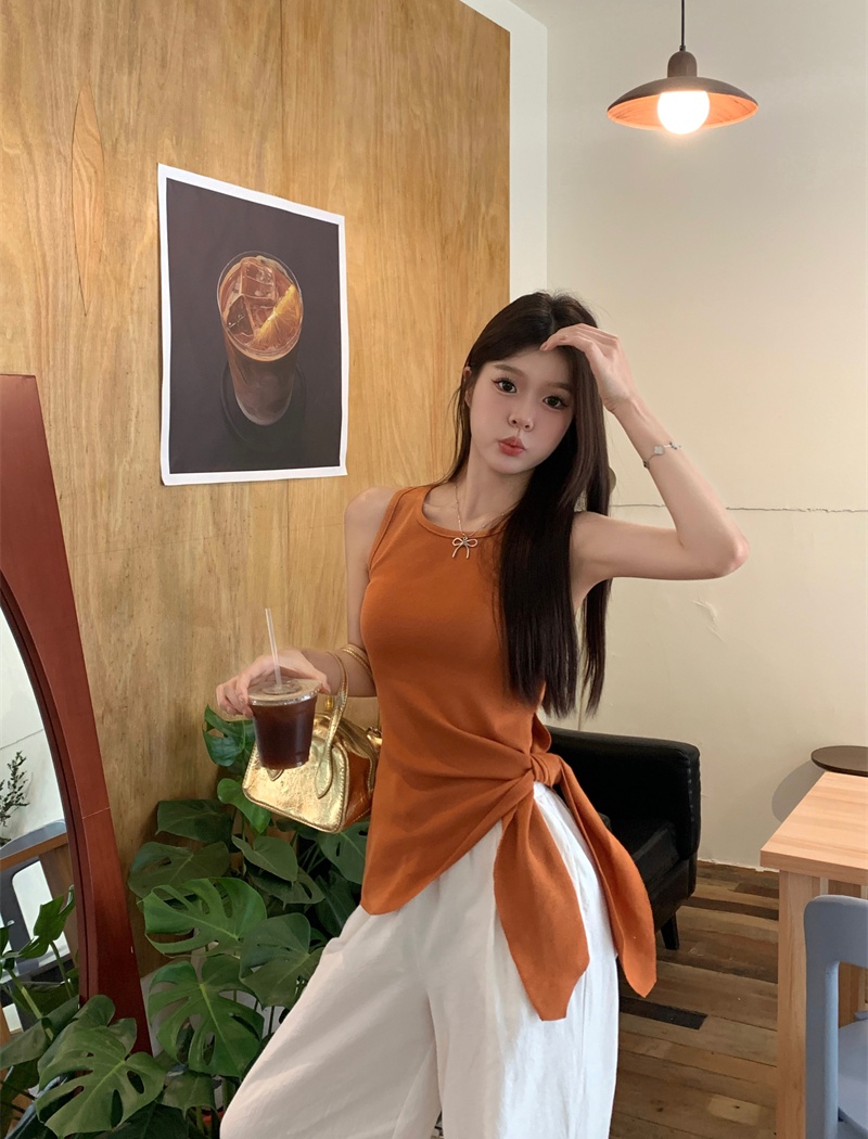 Slim irregular frenum bow enticement Korean style vest