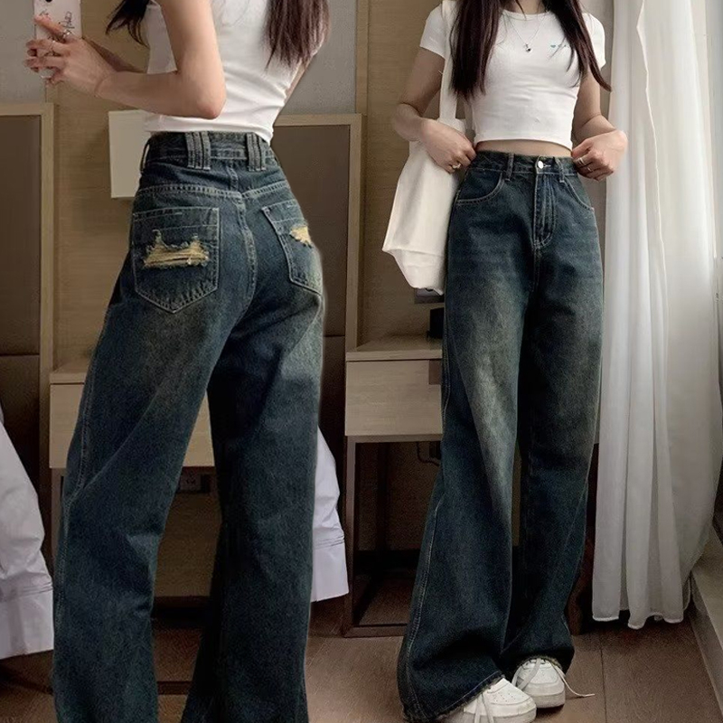 Summer high waist retro embroidery autumn jeans for women