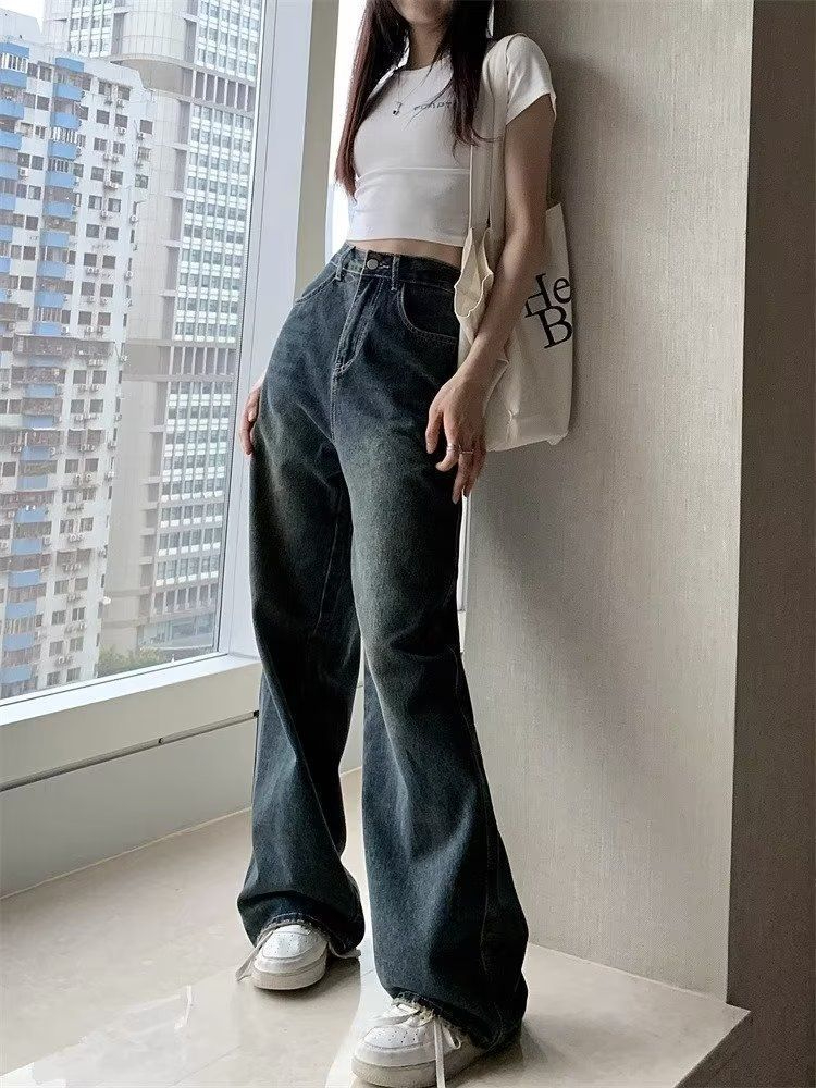 Summer high waist retro embroidery autumn jeans for women