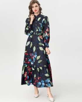 Long sleeve lantern formal dress floral European style dress