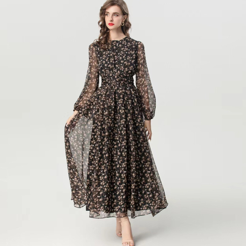 European style crimp printing fashion dress for women