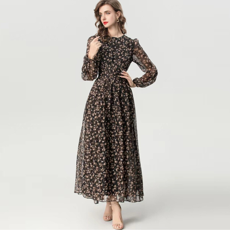 European style crimp printing fashion dress for women