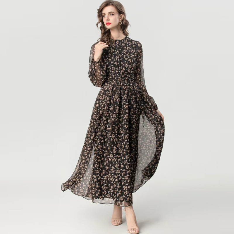 European style crimp printing fashion dress for women