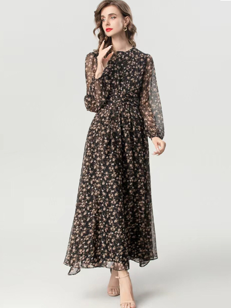 European style crimp printing fashion dress for women