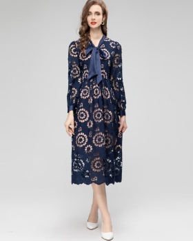 Big skirt long sleeve scarves hollow embroidery dress for women