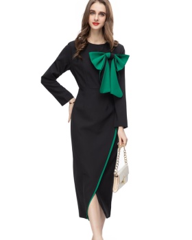 Long bow sexy autumn and winter pencil European style dress