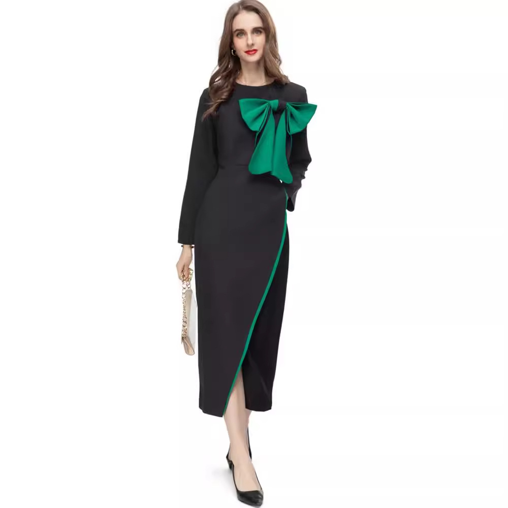 Long bow sexy autumn and winter pencil European style dress