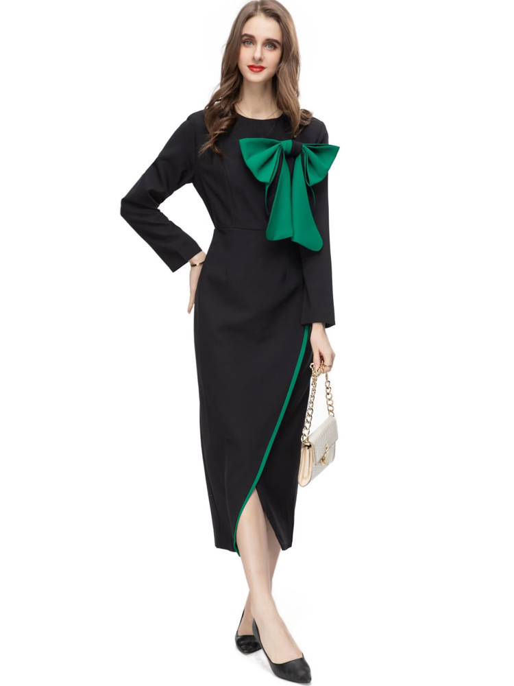 Long bow sexy autumn and winter pencil European style dress