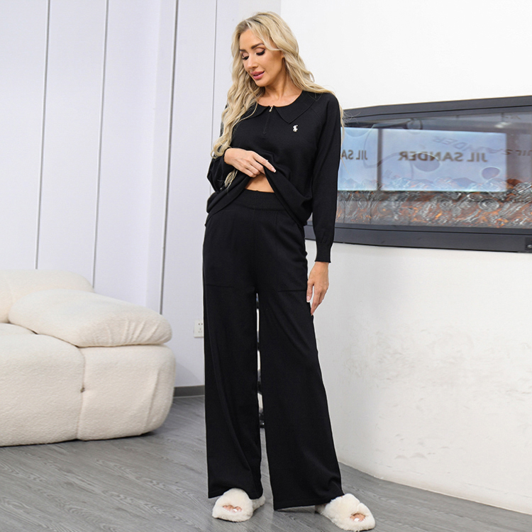 Embroidery wide leg pants tops 2pcs set for women