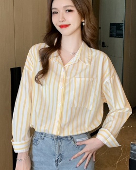 Loose all-match niche tops stripe autumn shirt for women