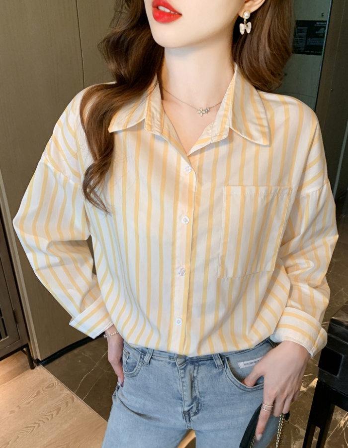 Loose all-match niche tops stripe autumn shirt for women