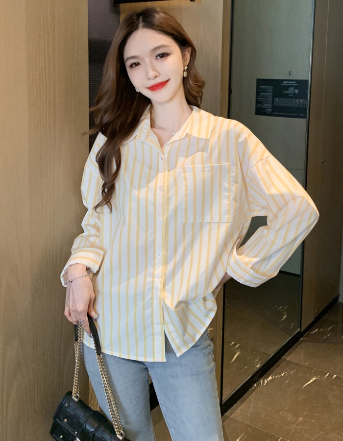 Loose all-match niche tops stripe autumn shirt for women