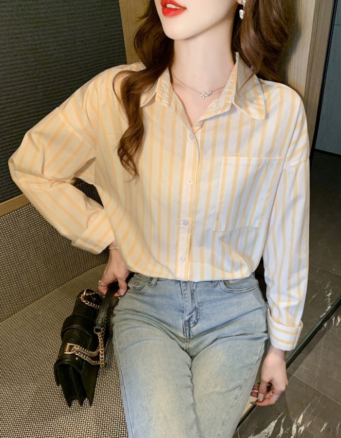 Loose all-match niche tops stripe autumn shirt for women