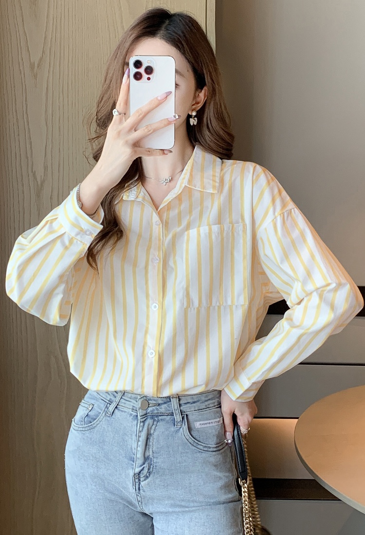 Loose all-match niche tops stripe autumn shirt for women